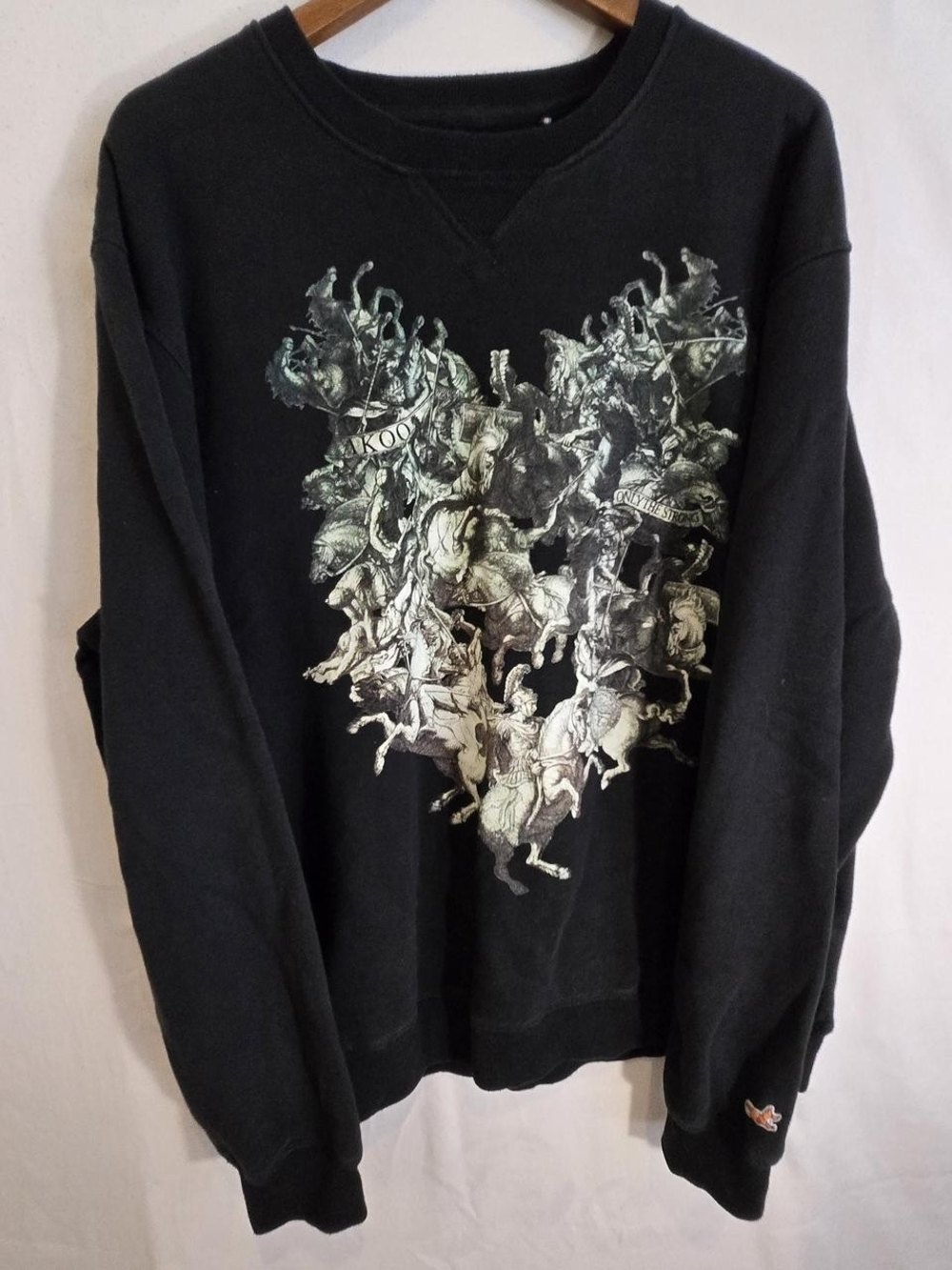 Akoo Black Crewneck Sweater with Horse Graphic